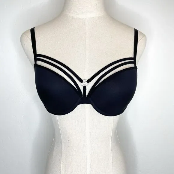 Marlies Dekker Push Up Bra US 32C Black Underwire Strappy - Picture 1 of 7